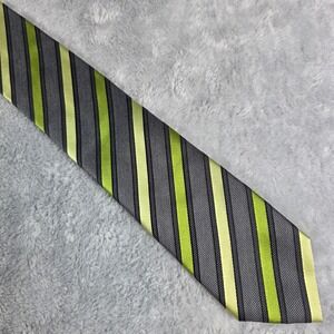 Geoffrey Beene Mens Grey Green Striped Silk Necktie Classic Business 61" Formal